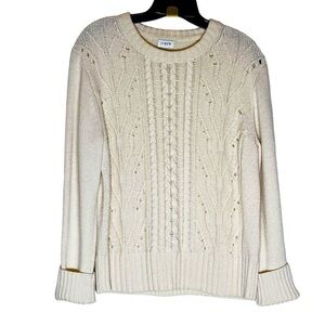 J Crew Lambs Wool Blend Cream Cable Knit Sweater Women’s Large